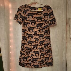 MAEVE for Anthropologie Bear Print Short Sleeve Mini Dress w/ Pockets Size 2